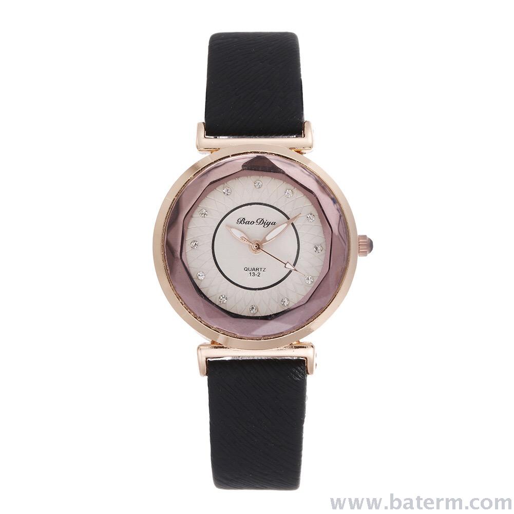 时尚热销水晶切面玻璃镶钻皮带女士手表 优雅精致石英手表