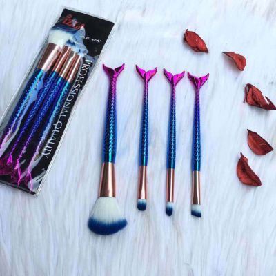 Mermaid 4 Brush Suit High Quality Makeup Brushes, The Electroplated Handle Feels Smooth And Delicate,