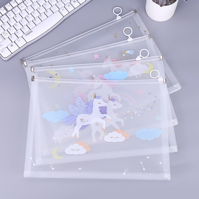 Creative small fresh unicorn ring pull edge file bag student zipper pen bag office ring pull edge storage bag