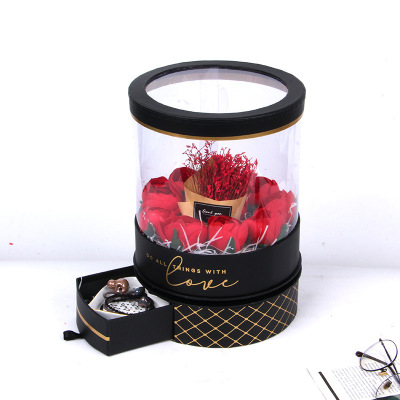New spot creative rollover transparent gift box open window PVC flowers wrapped valentine's day gift
