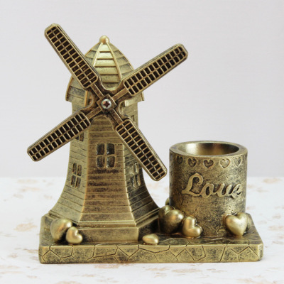 Resin Crafts Gold and Silver Color Windmill Pencil Vase Decoration Study Decorations Student Gift Factory Direct Sales