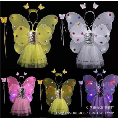 Halloween butterfly wings light toy four-piece dress girl performance props