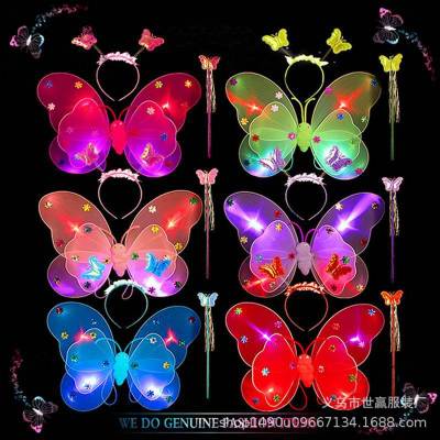 2019 little girl butterfly glow toy children holiday gift children magic fairy wand princess gift wings set