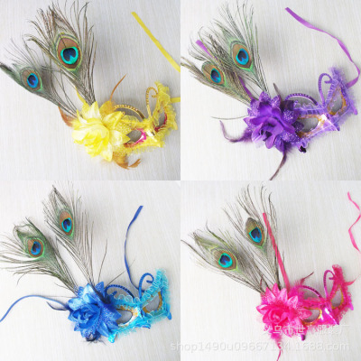 Halloween glow fiber optic mask dance led feather mask popular children's toys wholesale