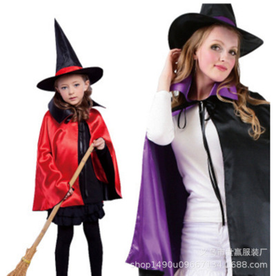 (2) Halloween for adults and children witches and witches cape double cape cosplay costumes