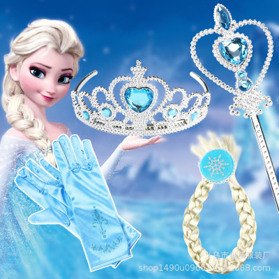 Frozen blue crown snow braid glove set Christmas princess elsa magic wand set