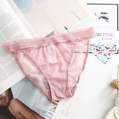 Underwear.9295.MAGIC PINK sexy thin belt transparent panty ladies lace low waist fully through ladies cotton brief 