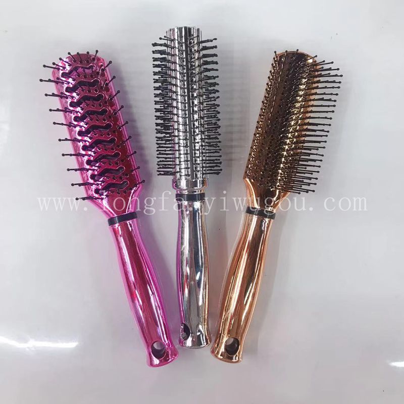 隆发salon厂家直销精品电镀排骨梳植毛梳按摩顺发梳