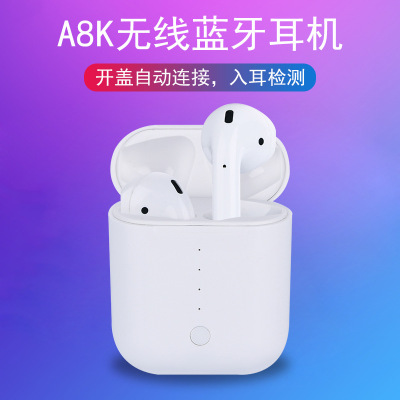 AK8 wireless bluetooth headset features three true charge wireless charging function for in-ear detection of headset.