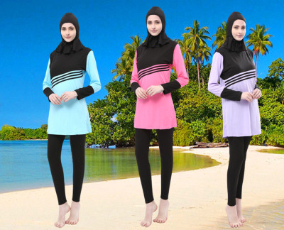 Muslim swimsuit women's beach swimsuit split three-piece conservative sun block swimsuit ice leaf