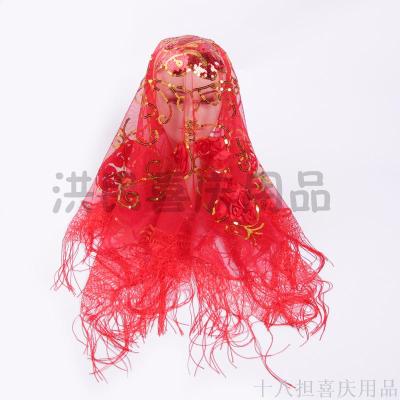 Bride wedding red cap xi cap veil xi pa meng scarf wedding Chinese word fringe cap