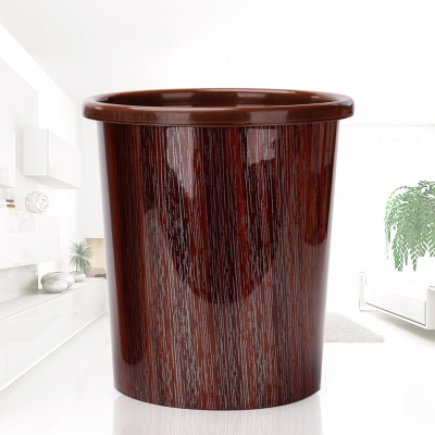 Household plastic uncovered pressure ring thickened trash bin new imitation wood grain kitchen sanitary bucket supermarket wholesale trash