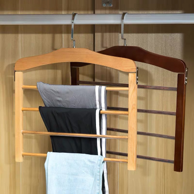 Multi-functional four-layer pants shelf shelf real wood primary color retro pants shelf