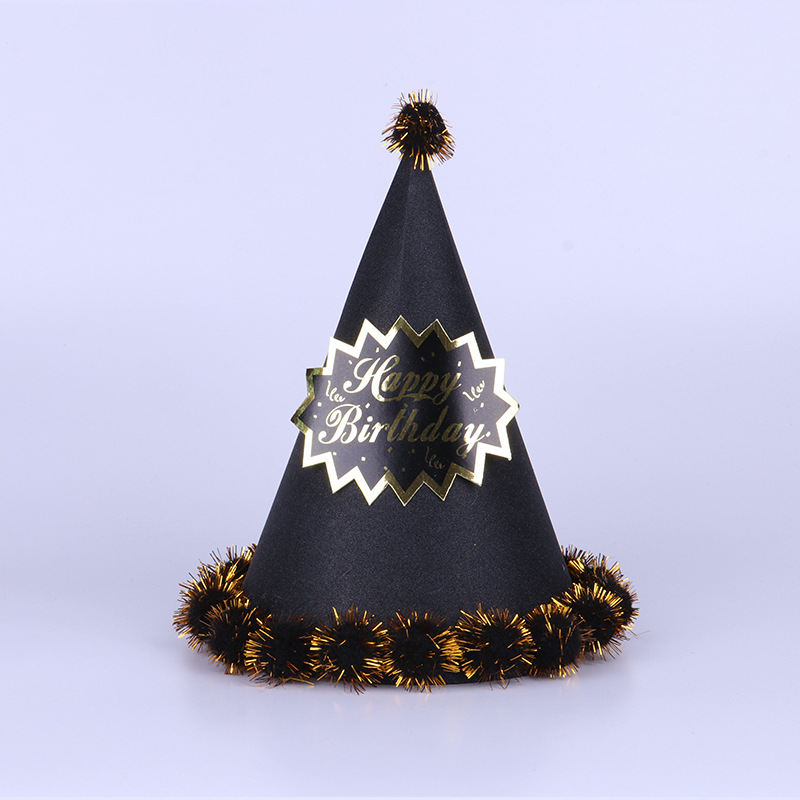 儿童生日帽派对装饰派对帽子 金葱字母生日快乐成人绒球生日帽