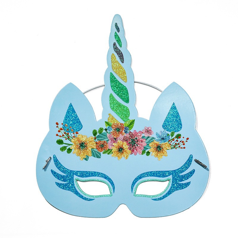 6pcs金粉独角兽面具节日用品 儿童cosplay化妆舞会面具