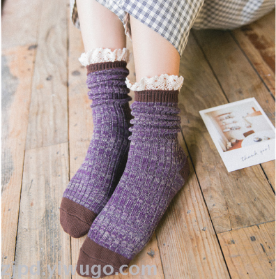 New spring and autumn 2019 winter collection vintage ladies' cotton stockings Japanese lace sugar stack socks