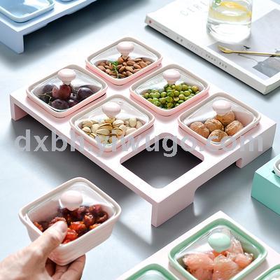 New Nordic light luxury glazed ceramic fruit tray fruit tray snack tray melon seeds candy tray with lid fruit tray