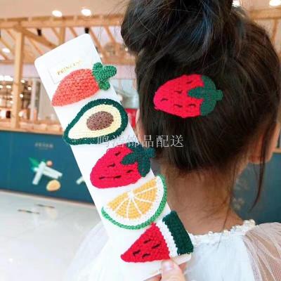 Autumn and winter hand knitting carrot strawberry hairpin BB hairpin autumn and winter wool bangs hairpin han edition 