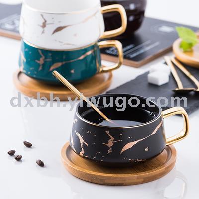 New Nordic genuine gold marble-pattern mug with lid, coffee mug, ceramic and gold handle for lovers mug
