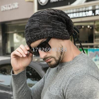 Manufacturers direct selling scarf with fuzzy thread men's Korean version of autumn and winter men's knitting cap