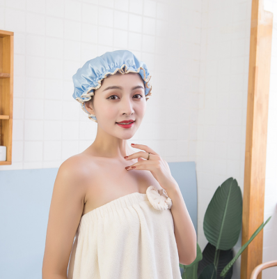 Household Double-Layer Waterproof Shower Cap PEVA Thickened Women's Oil-Proof Shower Cap Bath Cap Shower Cap