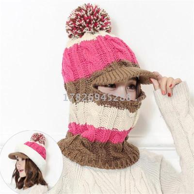 Winter knitted turtleneck with velvet riding mask northeast wind and cold collar ear protection, integrated hat