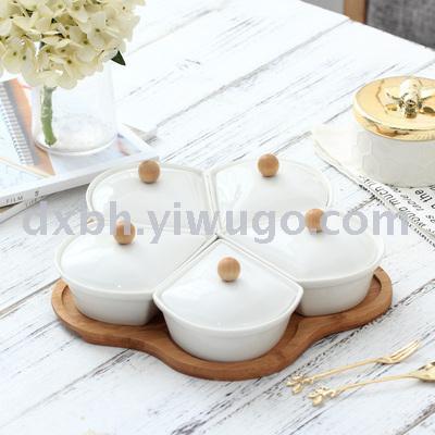Dried fruit tray with lid creative fruit tray modern living room Japanese ceramic raisin melon seeds snack plate