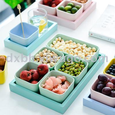 Nordic ins color ceramic dry fruit plate creative snack plate porcelain lovely bamboo receive box candy space plate
