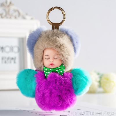 Cute Sleeping Doll Colorful Fur Ball Keychain Pendant Rabbit Hair Plush Doll Cars and Bags Pendant