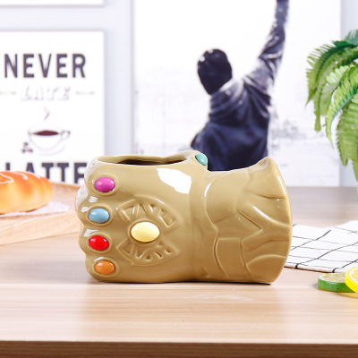 Individual Porcelain Mug Avengers 3D Thanos Unlimited Gloves Cup Five Colors Stick-on Crystals Large Capacity Drinking Cup