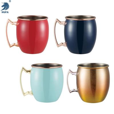 Stainless Steel Oil Injection Color Moscow Mule Cup European and American Simple Cocktail Glass Drum-Shaped Beer Steins Beer Cup