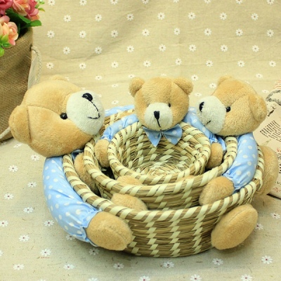 Foreign trade factory direct selling cartoon bear embrace receive basket hand woven receive basket three pieces