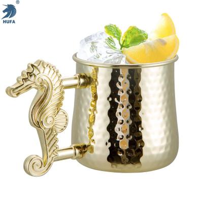 Stainless Steel Hammer Point Beer Steins Seahorse Handle Moscow Mule Cup Factory Wholesale Bar Cocktail Glass