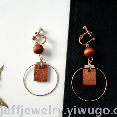 Hand made the original Qingdao ornaments wood log geometric asymmetric earrings style diverse wooden female earrings