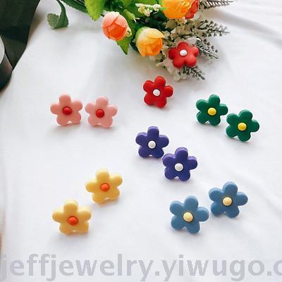 Hyuna flower spring feeling earthen earring soft earring studs girl cute joker