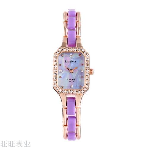 Hot Selling Simple Diamond Square Shell Surface Women‘s Casual Fashion Card Glue Stainless Steel Student Strap Watch