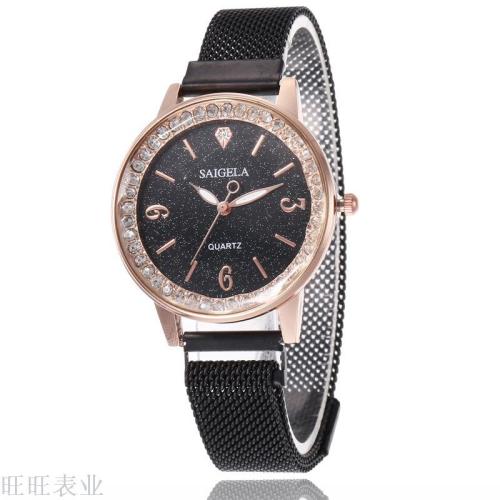 new tiktok popular starry sky watch iron-absorbing strap lazy silver pink women‘s watch magnet buckle mesh strap watch