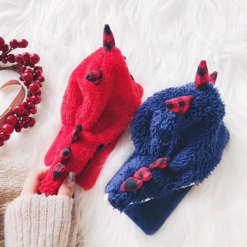 秋硕冬季苹果7plus手机壳女款韩国潮牌小恐龙小帽子