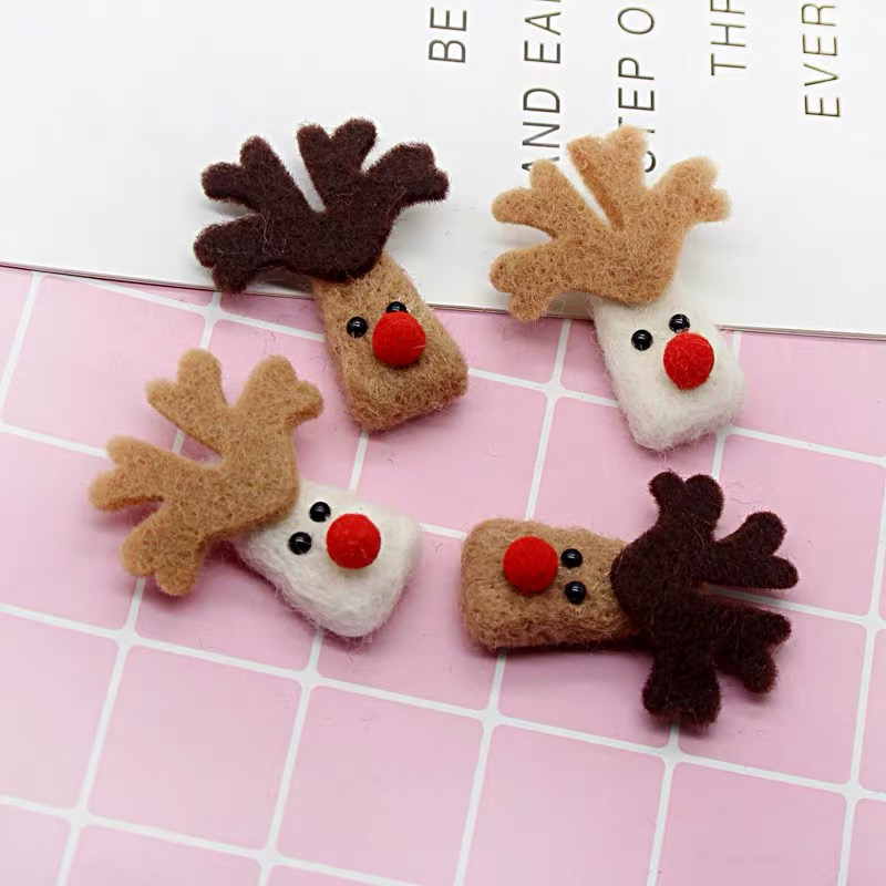 秋硕圣诞节饰品diy发饰麋鹿花束装饰材料 手工羊毛毡圣诞鹿戳戳