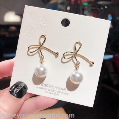 Bowknot pearl earring Korea east door new-style temperament eardrop contracted joker individual character earring female tide