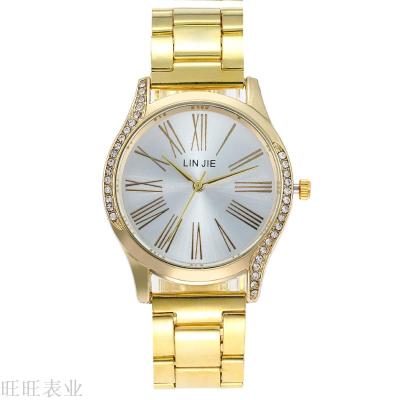 Amazon hot style hot-selling men's alloy steel quartz watch fashion trend with diamond Roman digital face watch