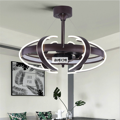 Modern Dc Frequency Conversion Electric Fan Lamp Personalized Creative Bedroom Fan-Style Ceiling Lamp Dining Room round Chandelier New Fan Lamp