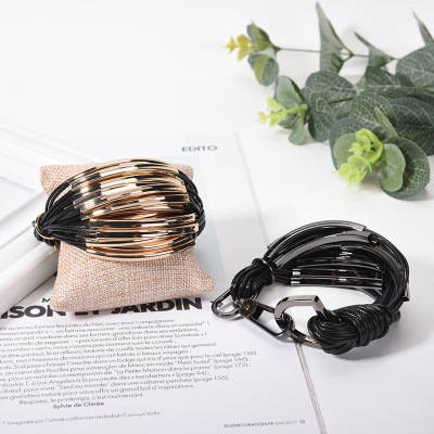 2019 New Korean Style Copper Tube Bracelet Europe and America Creative Wax Wire Bracelet Trendy Nightclub Multi-Layer Women's Bracelet