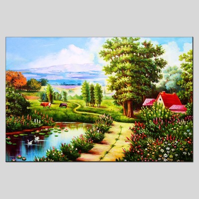 Lakeside Trail Oil Painting Modern Fresh Simple Frameless Painting Decorative Painting Dining Room/Living Room Bedroom Paintings One Piece Dropshipping
