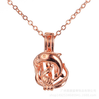 Oyster pearl pregnant woman harp ball refined oil bottle dolphin holloout magic box perfume phase box necklace pendant sweater chain lady