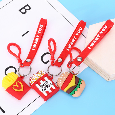 Creative cartoon fries popcorn burger key chain pendant cute personality bag pendant gift