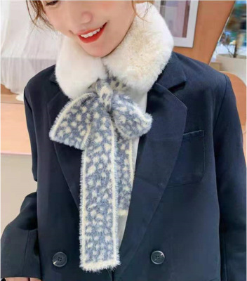 The New fur collar scarf female ermine Korean version joker leopard print dot knot stitching imitation rabbit hair fur scarf winter