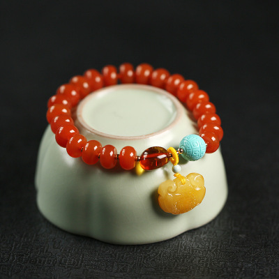 Natural liangshan south onyx single ring bracelet full meat cherry red south red abacus beads hand string without optimized beeswax