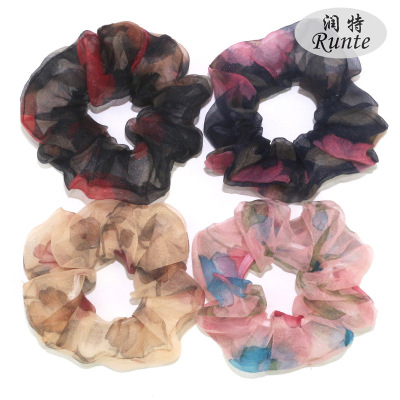 The New chiffon chiffon fabric art dovetail ring elastic hair ornaments headflower Korean version fashion ladies large intestine ring wholesale