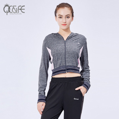 Spring 2018 new sports fitness running jacket women's quick-standing jacket short long-sleeved zipper hooded yoga dress
